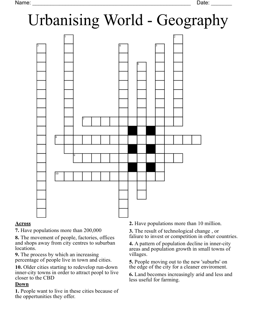 Urbanising World Geography Crossword WordMint