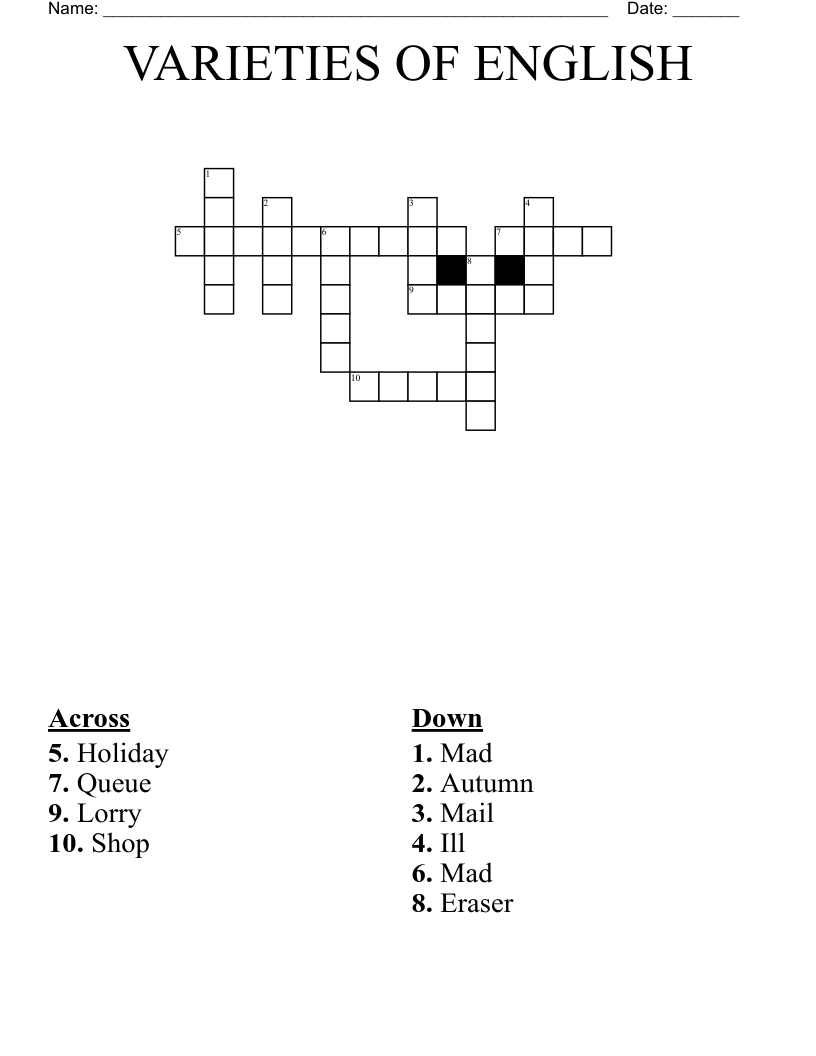 VARIETIES OF ENGLISH Crossword WordMint