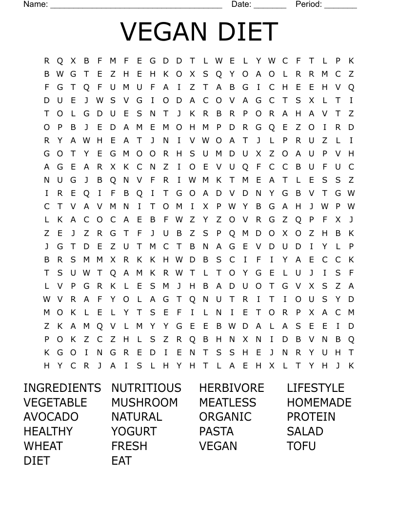 VEGAN DIET Word Search WordMint