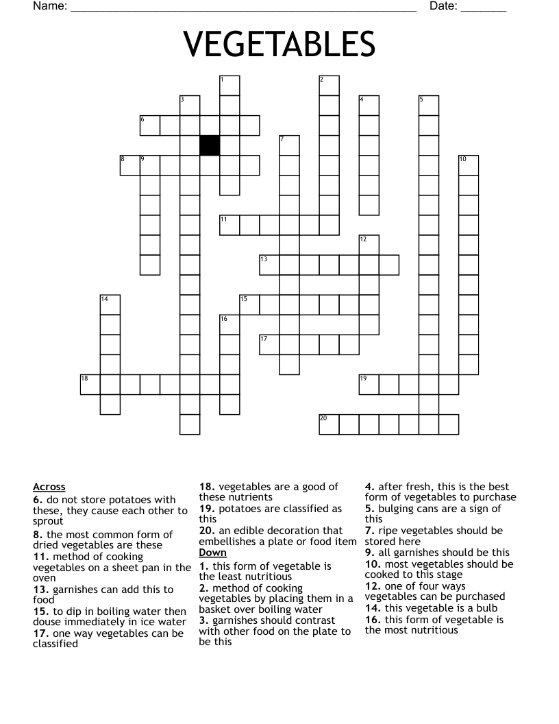 VEGETABLES Crossword WordMint