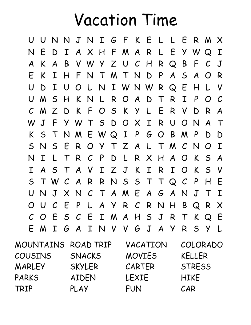 Vacation Time Word Search WordMint