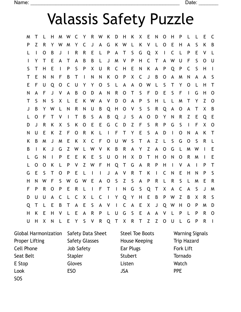 Safety Week Word Search WordMint