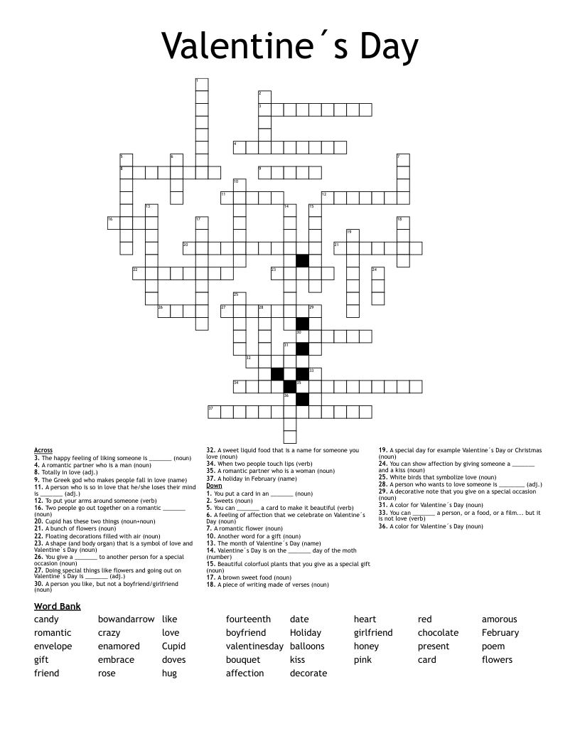 Valentine´s Day Crossword WordMint