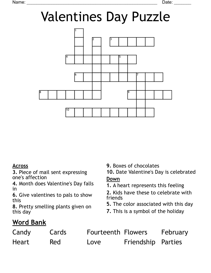 Valentines Day Puzzle Crossword WordMint