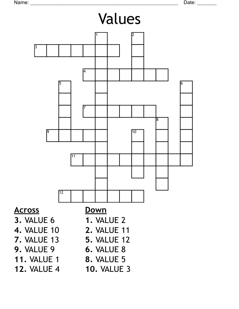 Values Crossword - WordMint