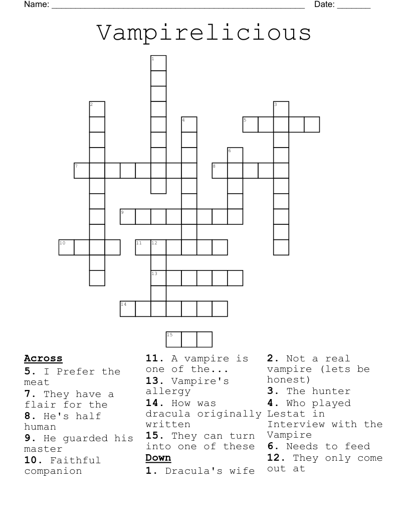 Vampirelicious Crossword WordMint