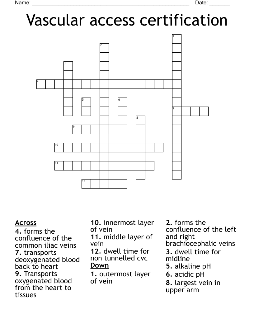 Vascular access certification Crossword WordMint