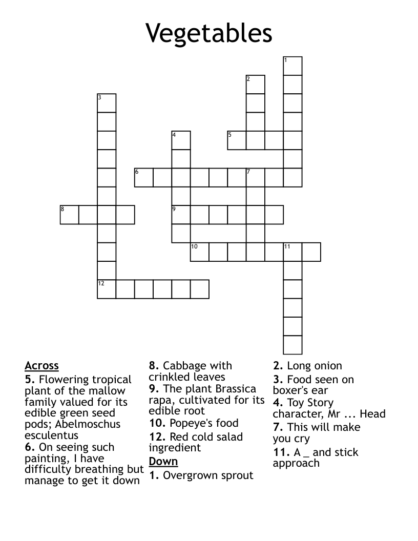 Vegetables Crossword WordMint