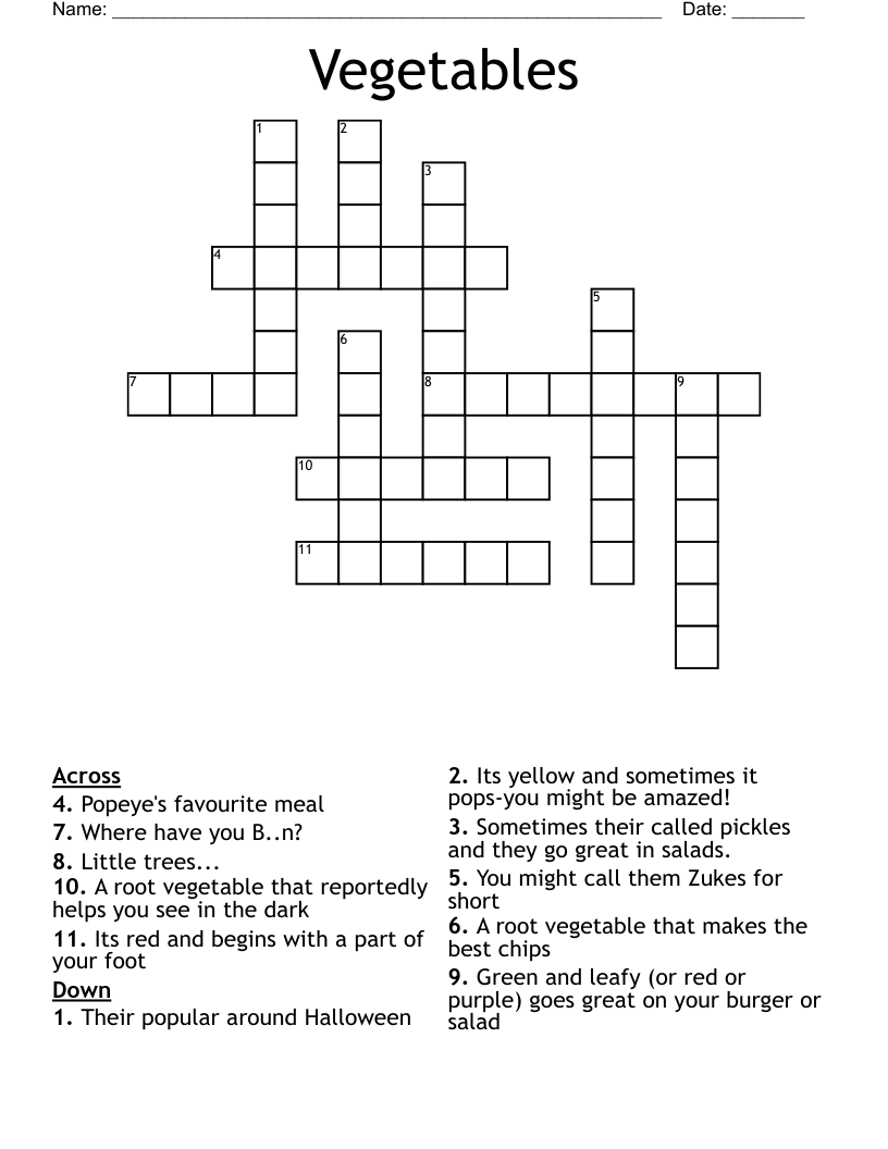 Vegetables Crossword WordMint