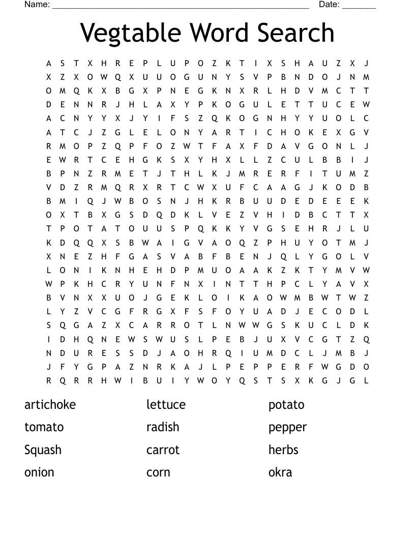 Vegtable Word Search WordMint