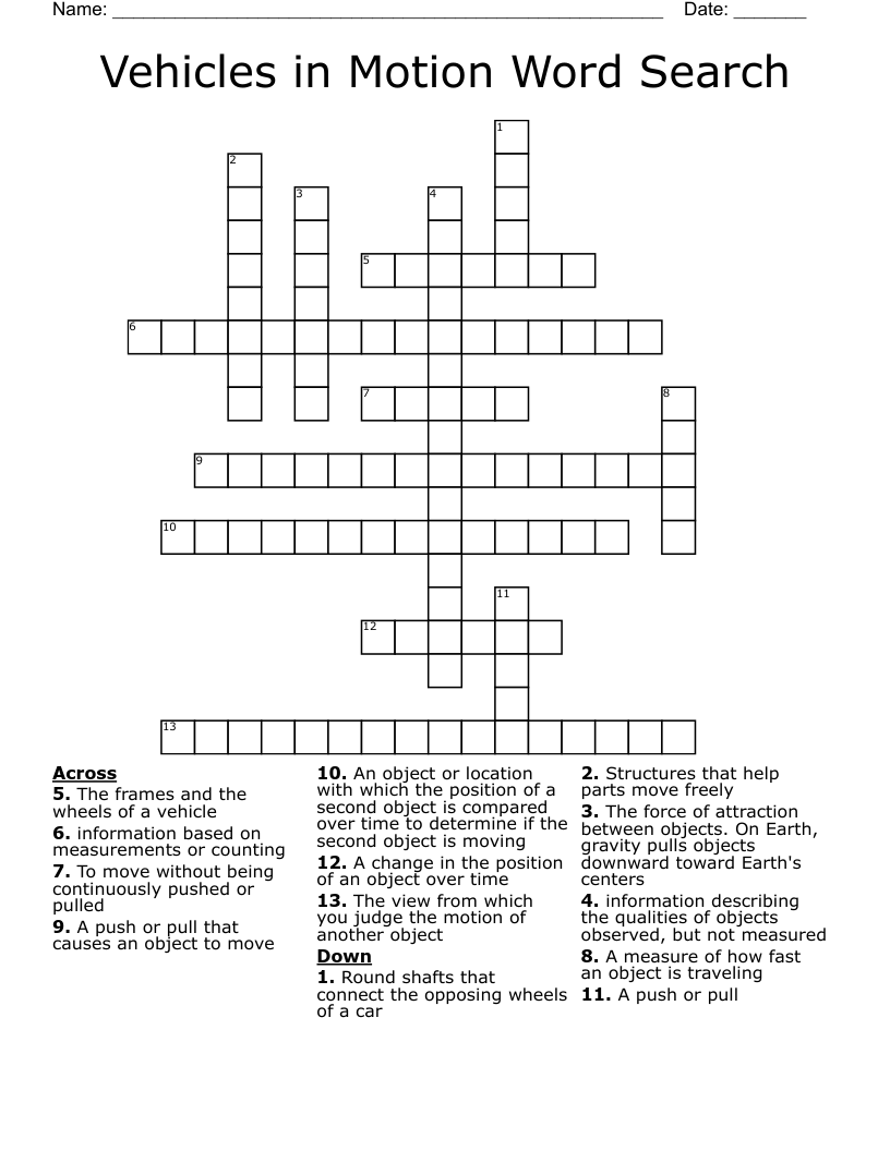 Vehicles in Motion Word Search Crossword WordMint