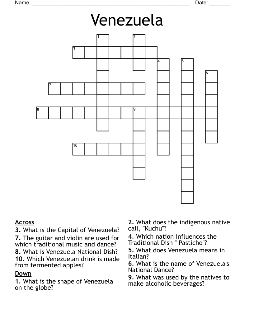 Venezuela Crossword WordMint