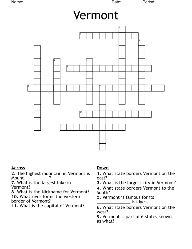 Vermont Word Search WordMint