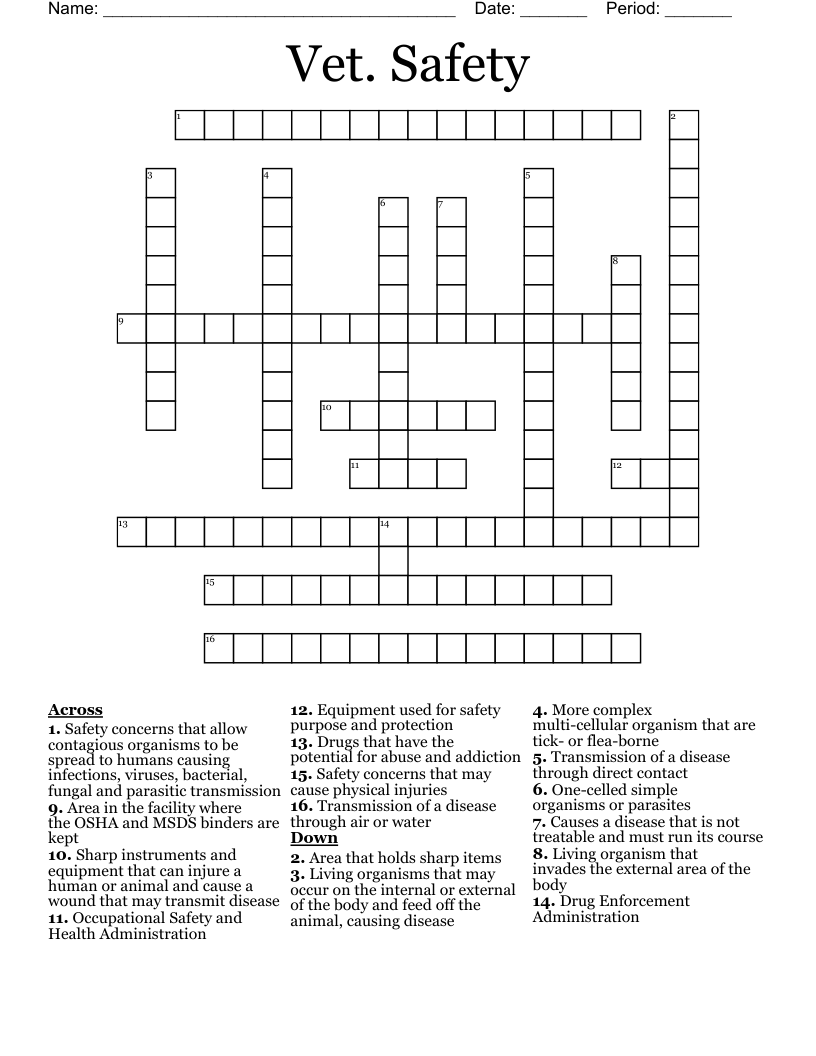 Occupational Health and Safety Crossword WordMint