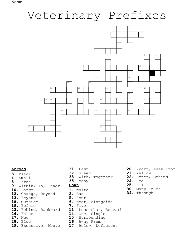 Medical Terminology Prefixes Crossword WordMint