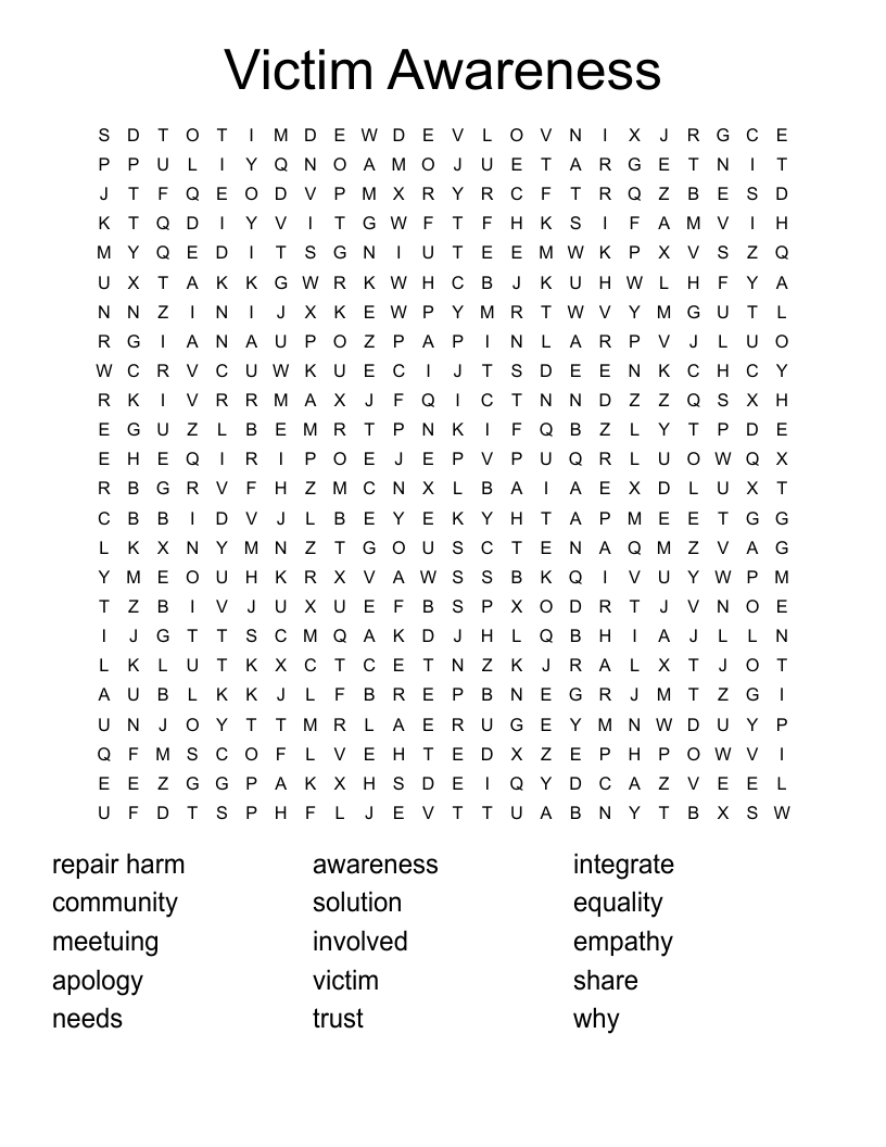 Victim Awareness Word Search WordMint