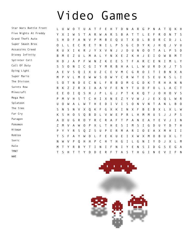 Video Games Word Search WordMint