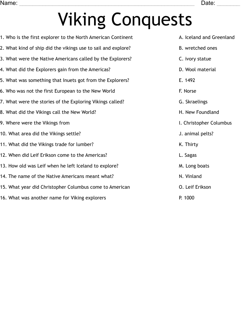 Viking Conquests Worksheet WordMint