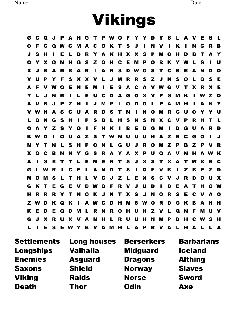 The Vikings Word Search WordMint