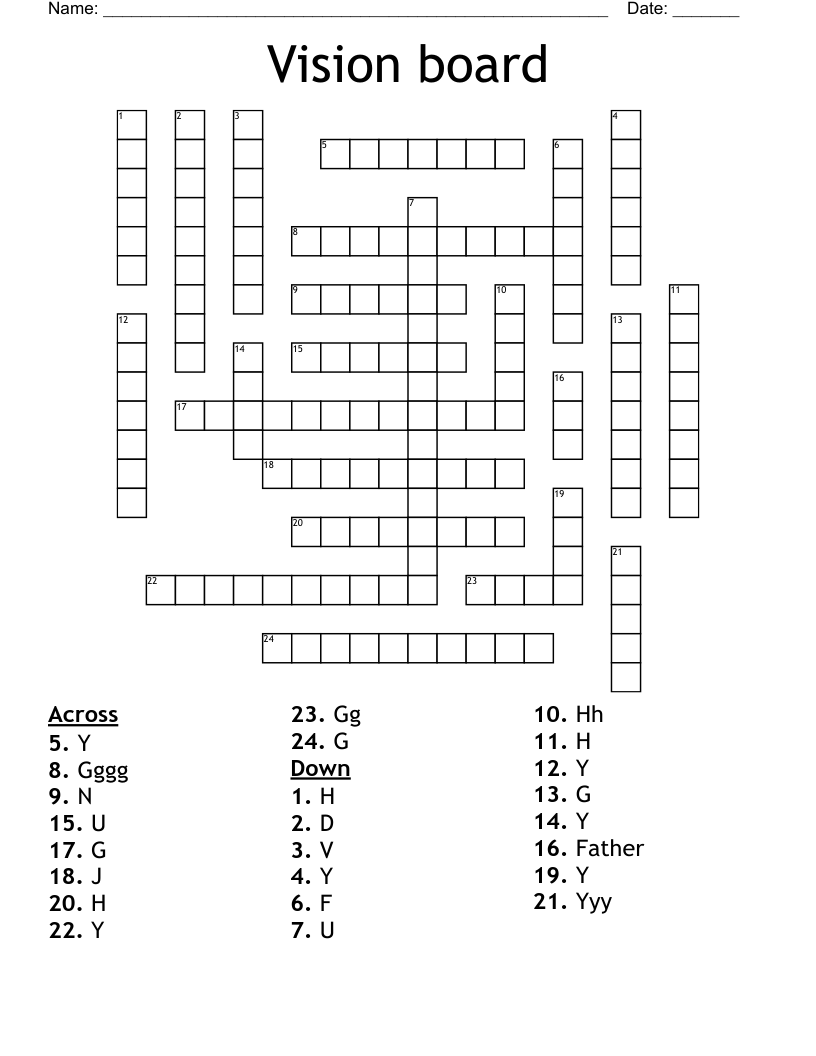 Vision board Crossword WordMint