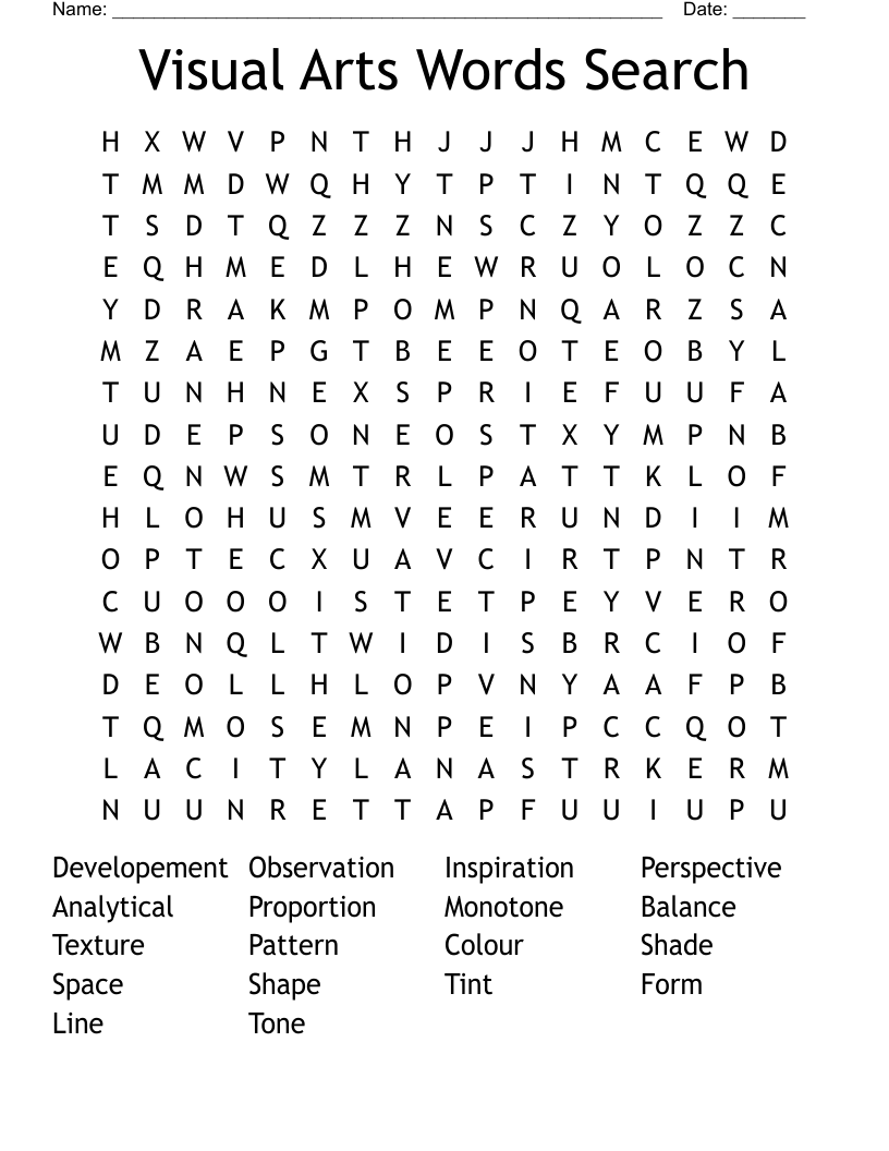Visual Arts Words Search Word Search WordMint