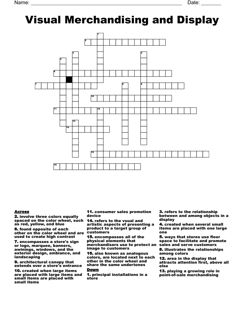 Visual Merchandising and Display Crossword WordMint