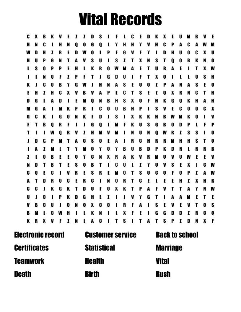 Vital Records Word Search WordMint
