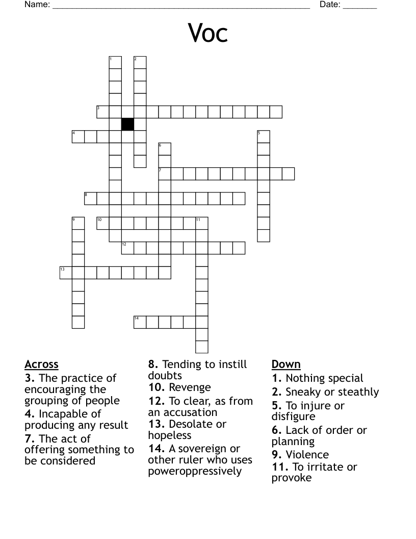 ARITS Vocabulary Crossword WordMint