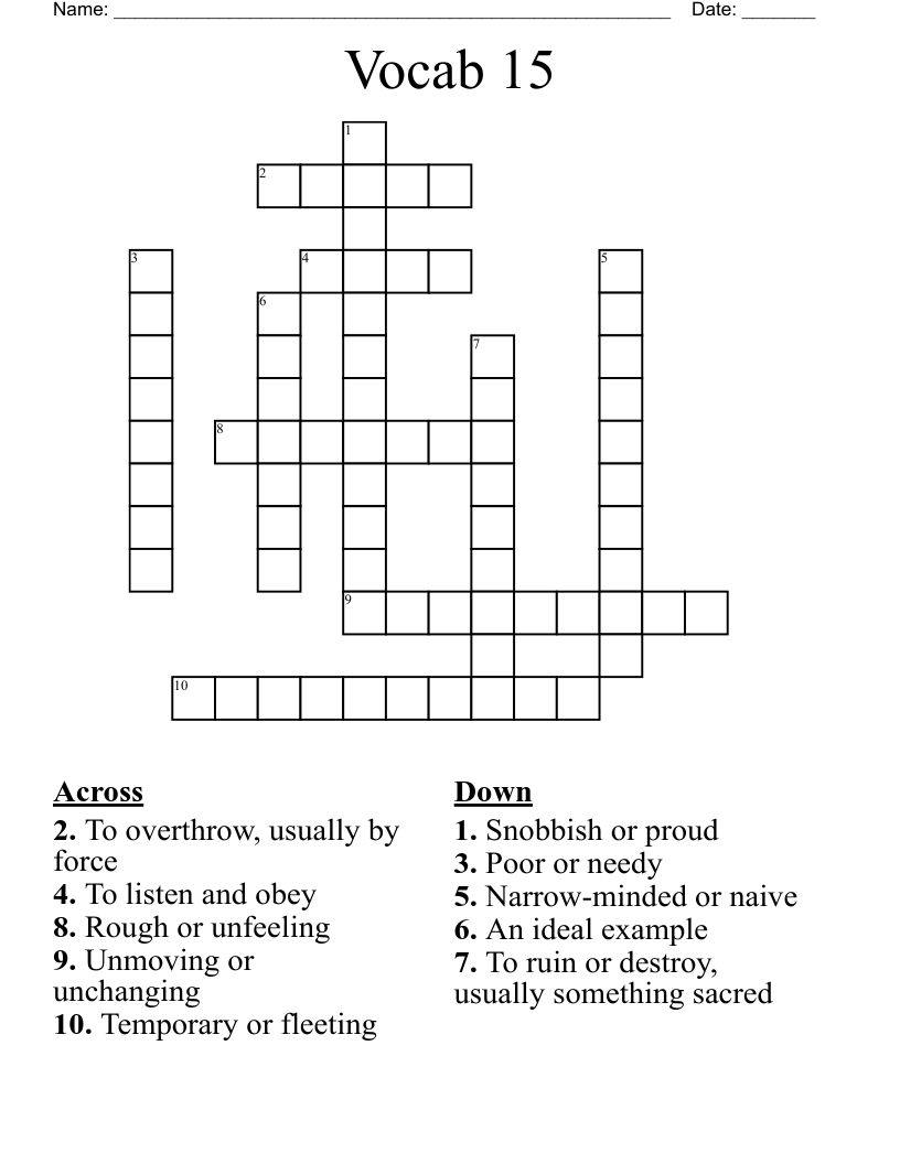 Vocab 15 Crossword WordMint