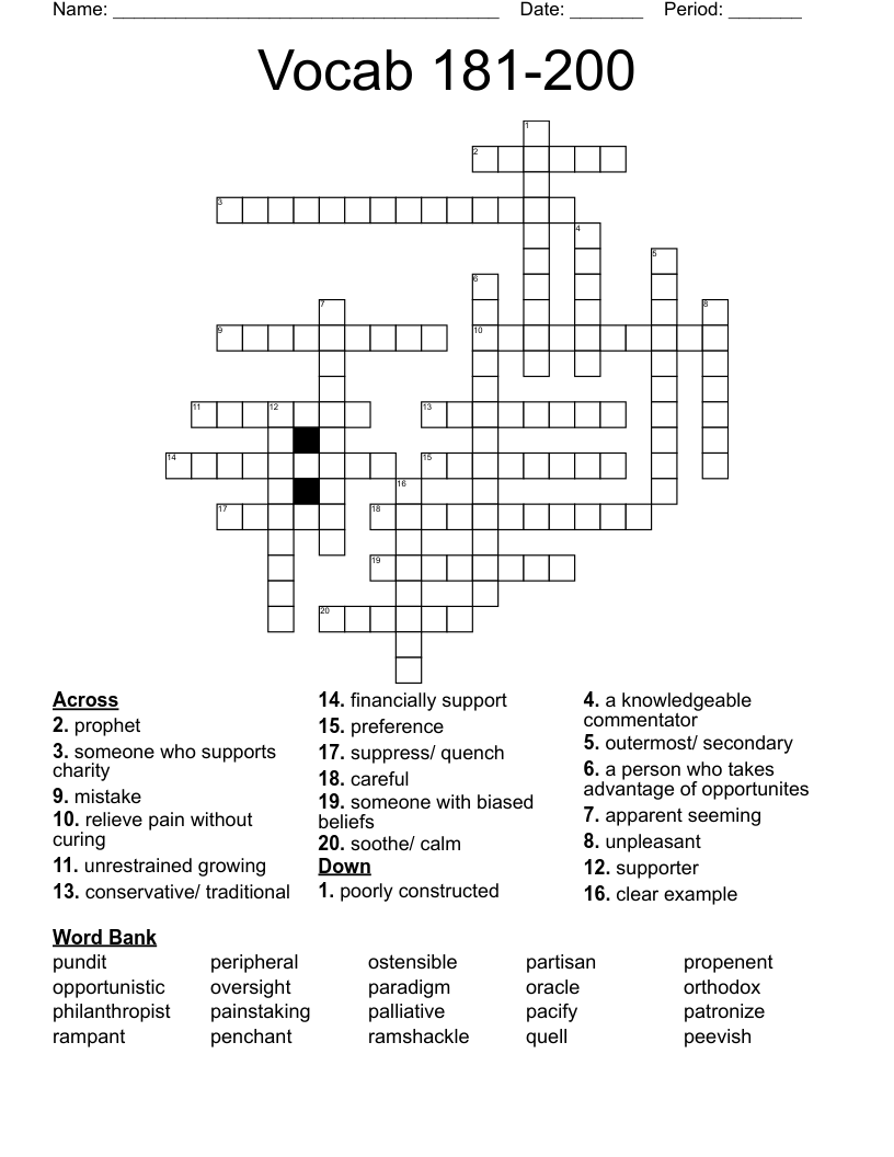 Vocabulary 181200 Crossword WordMint