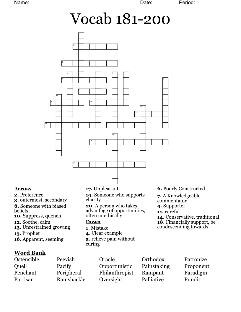 Vocabulary 181200 Crossword WordMint