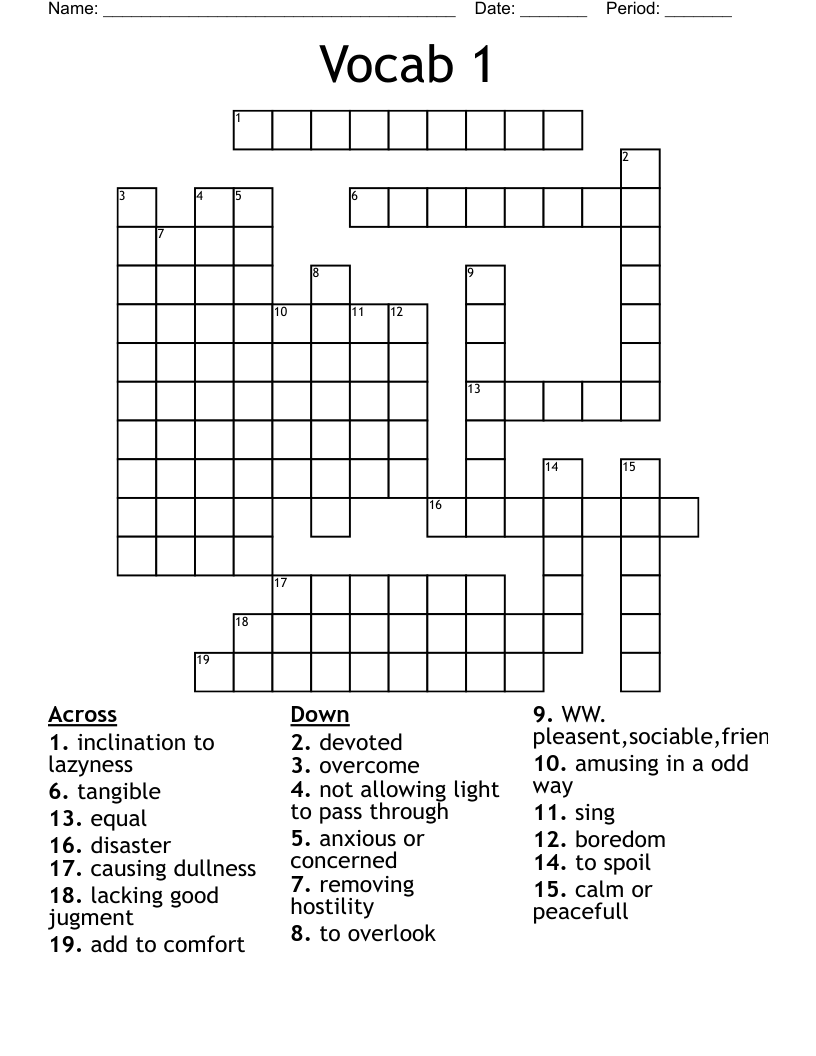 The Most Dangerous Game Vocabulary Crossword WordMint