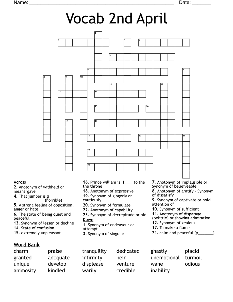 Vocab 2nd April Crossword WordMint