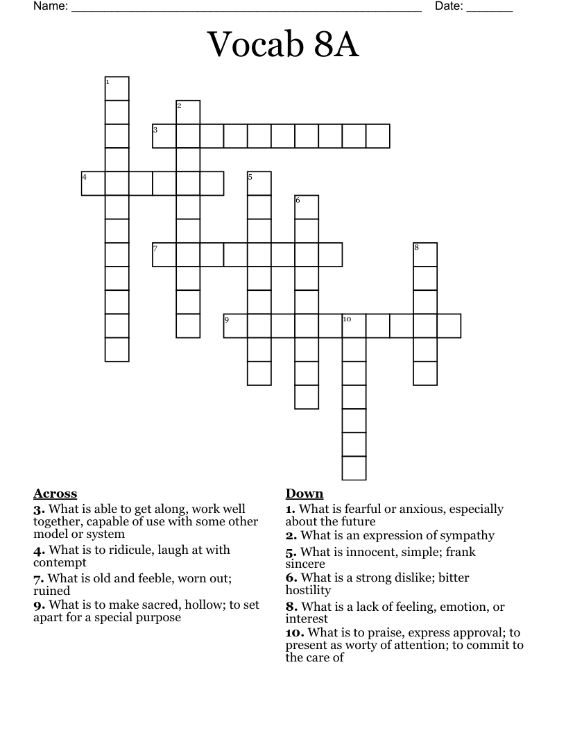 Vocab 8A Crossword WordMint