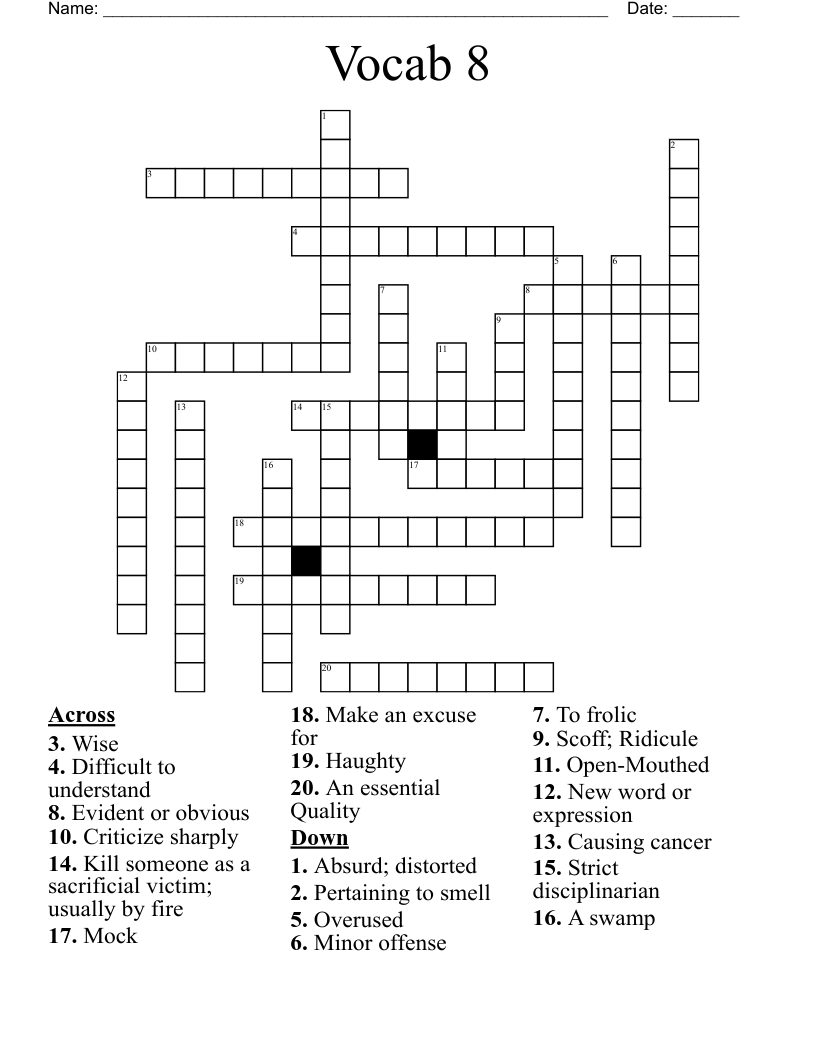 Vocabulary 8 Crossword WordMint