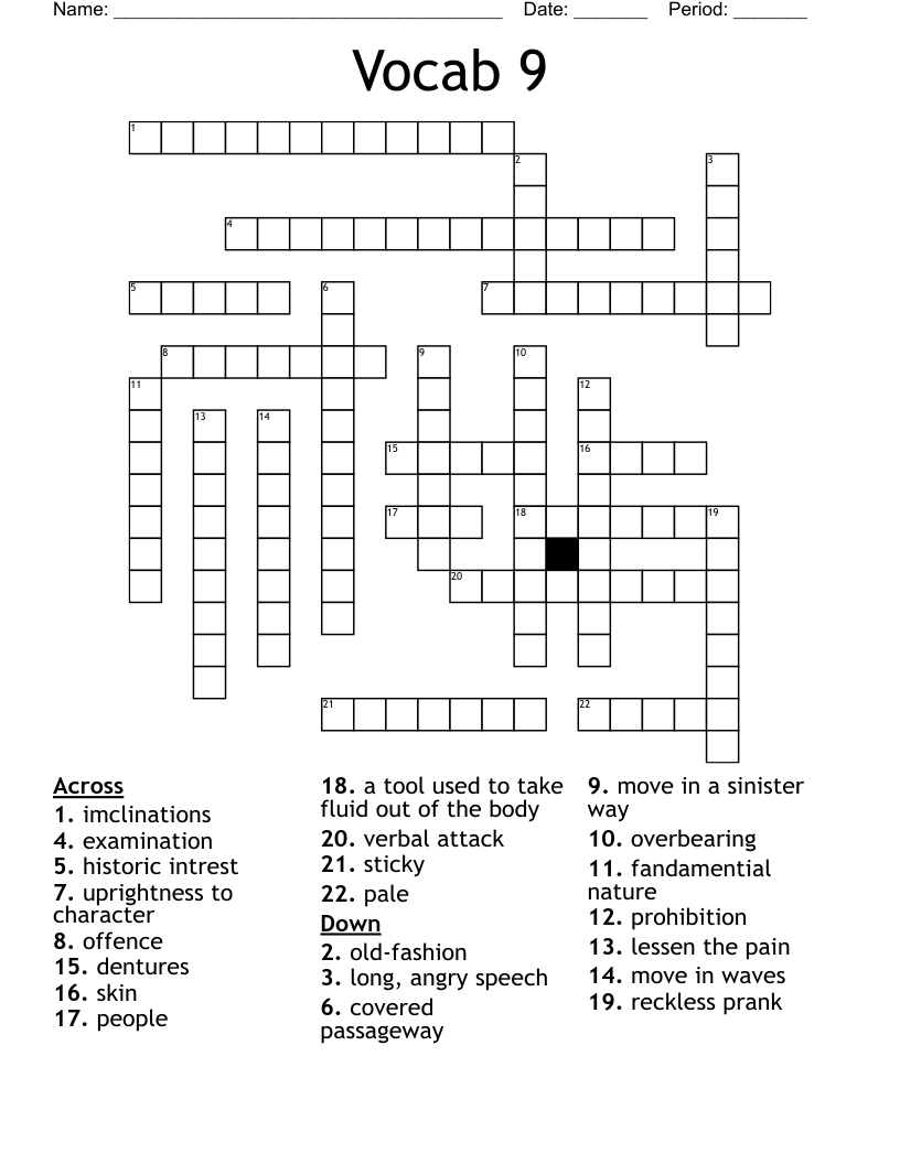 Vocab 9 Crossword WordMint