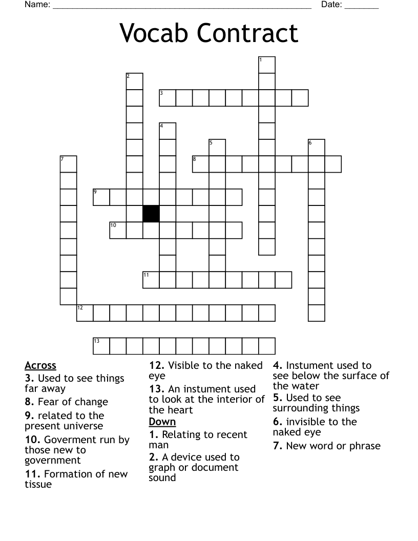 Vocab Contract Crossword WordMint