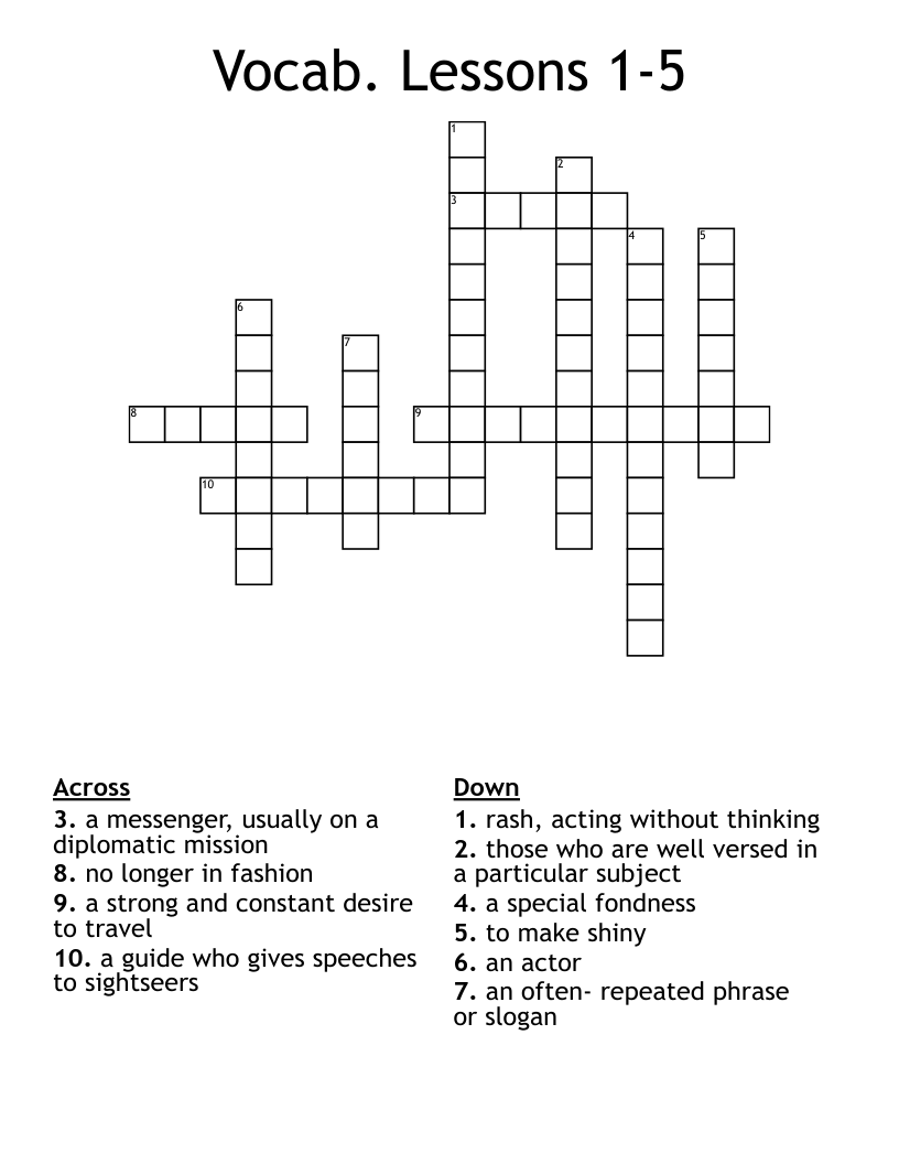 Vocab. Lessons 15 Crossword WordMint
