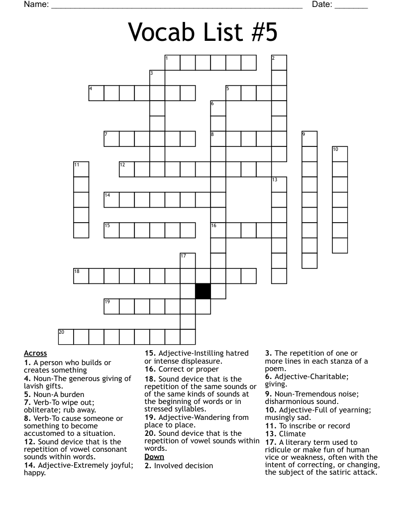 hse vocab 5 list Crossword WordMint