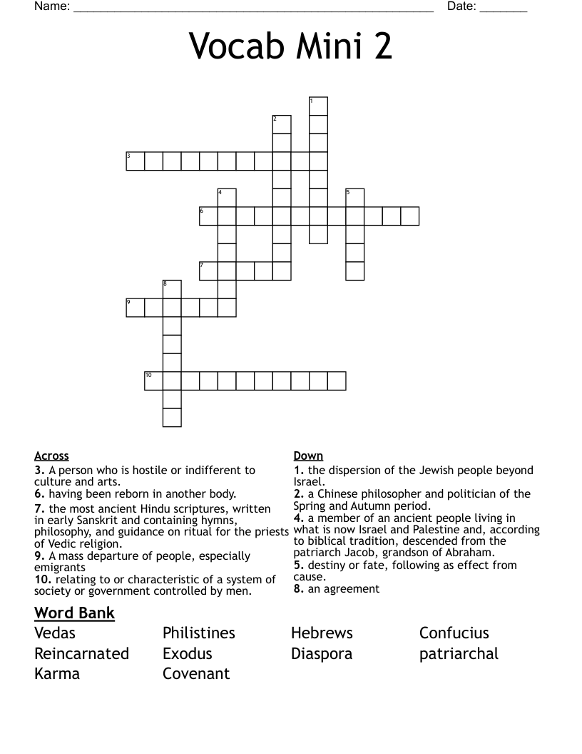 Vocab Mini 2 Crossword WordMint