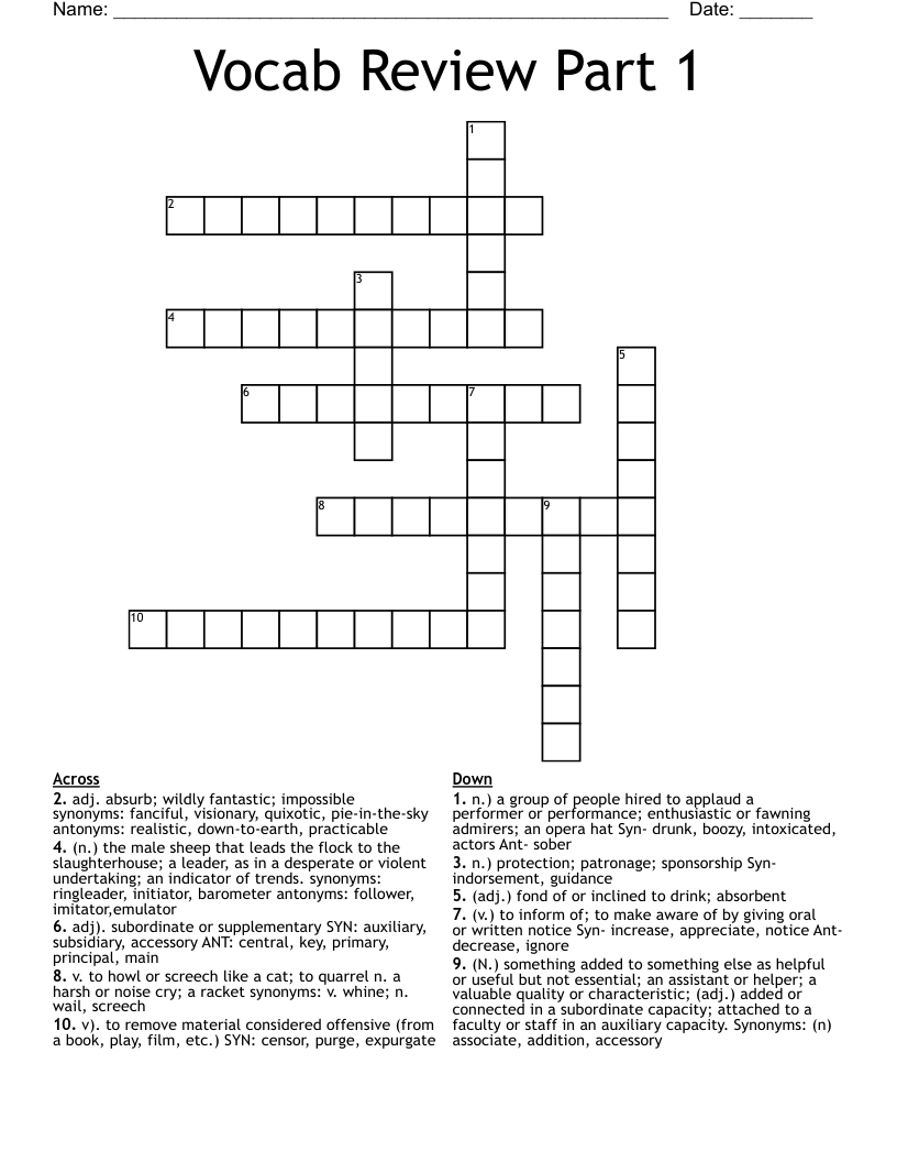 Vocab Review Part 1 Crossword WordMint