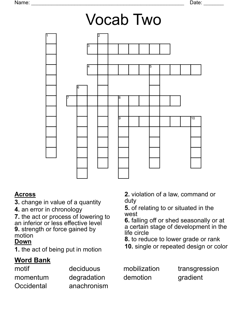 Vocab Two Crossword - WordMint