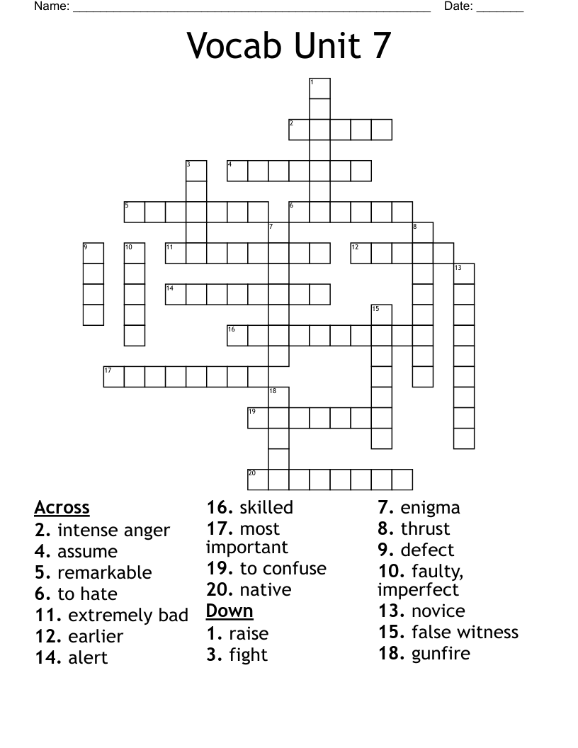 Vocab Unit 7 Crossword WordMint