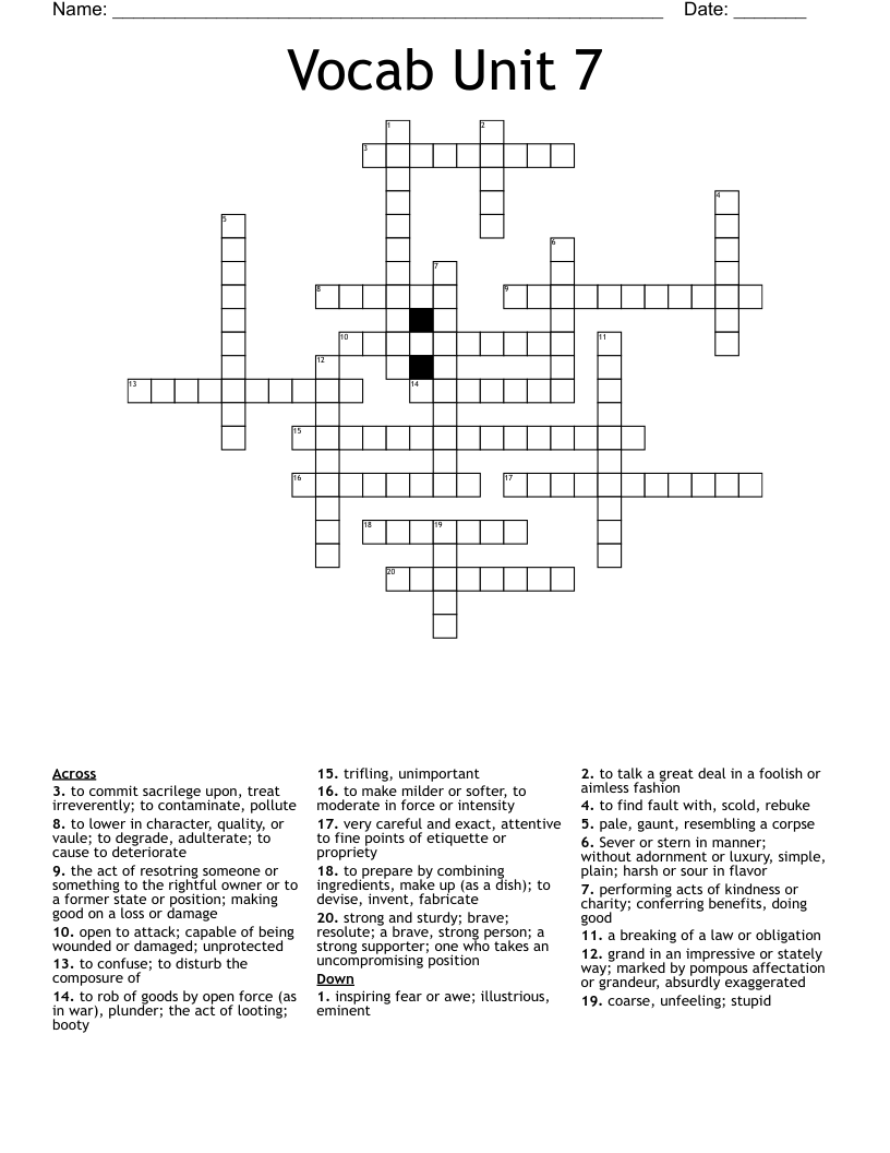 Vocab Unit 7 Crossword WordMint