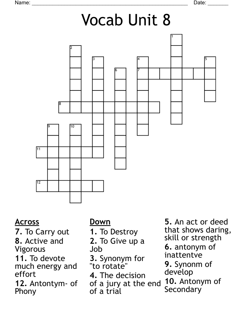 Vocab Unit 8 Crossword WordMint