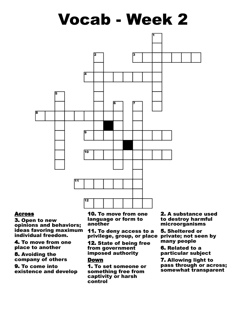 Vocab Week 2 Crossword WordMint