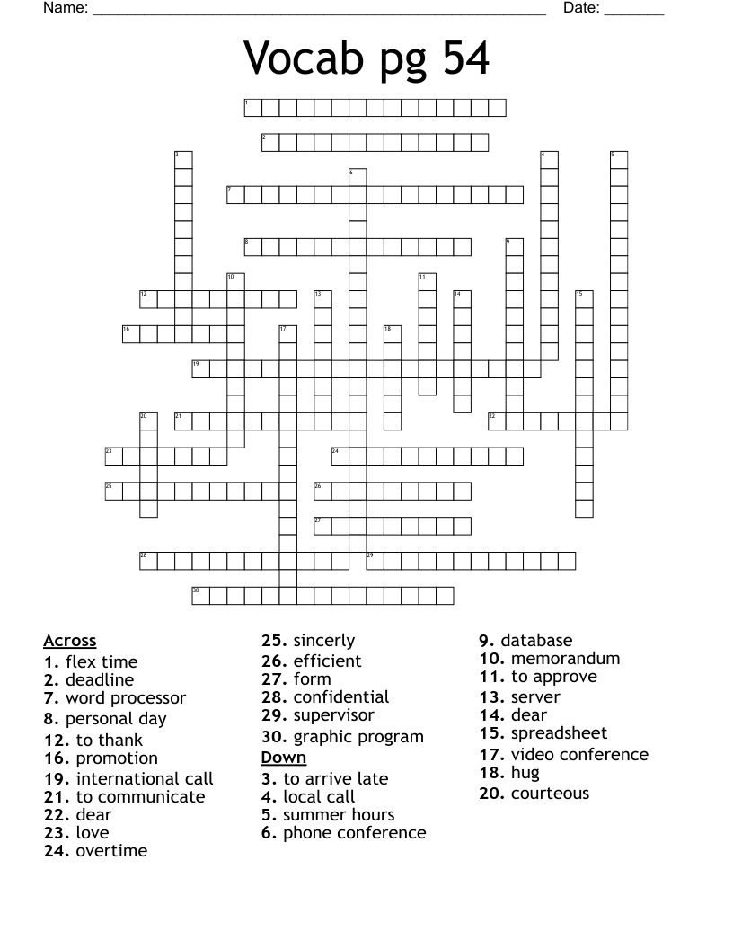 Vocab pg 54 Crossword WordMint