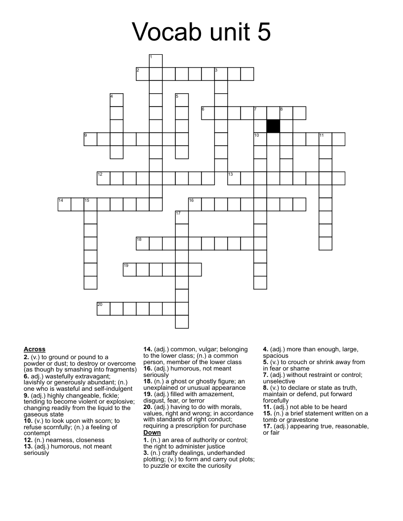 Unit 5 Vocabulary Crossword WordMint