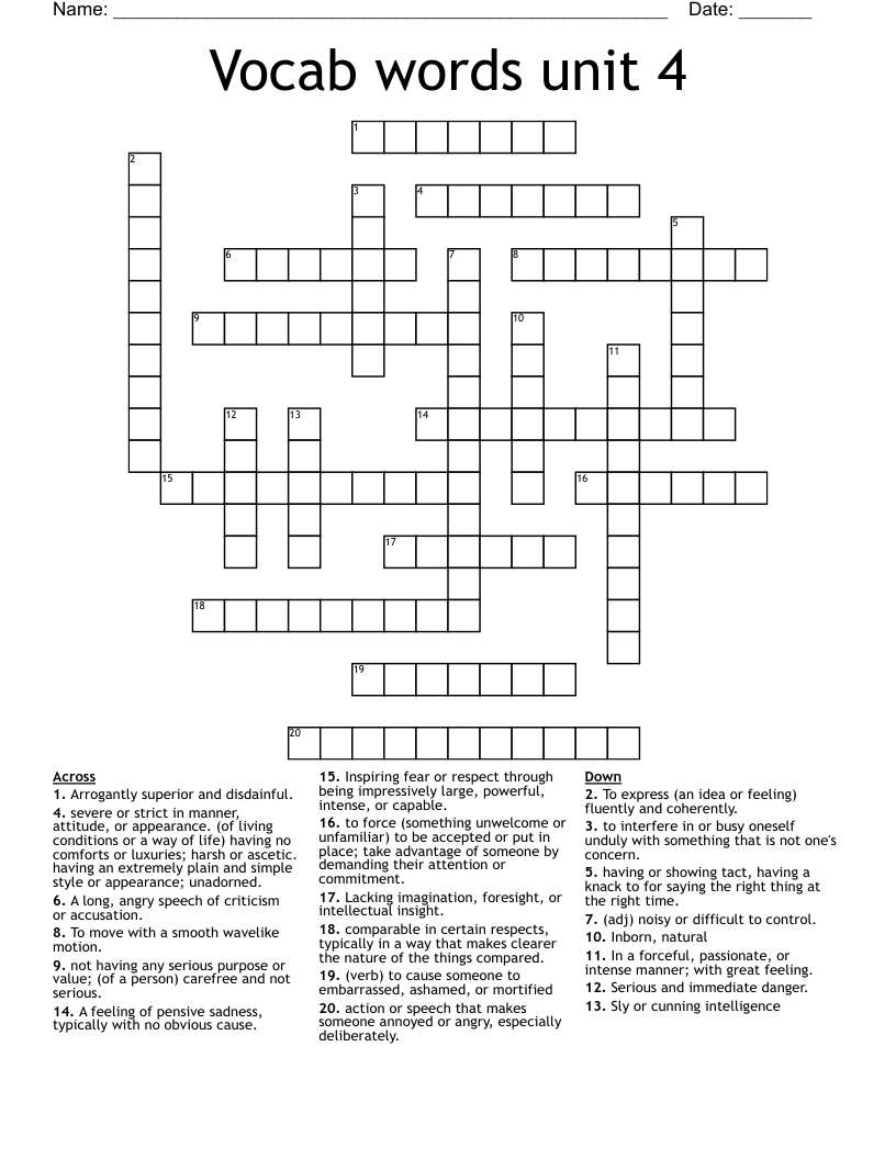 Vocabulary Unit 4 Crossword WordMint