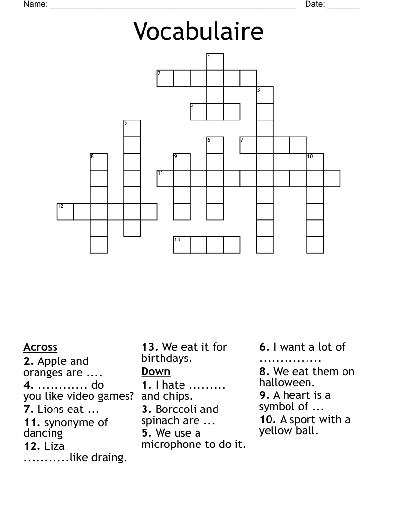 Vocabulaire Crossword WordMint